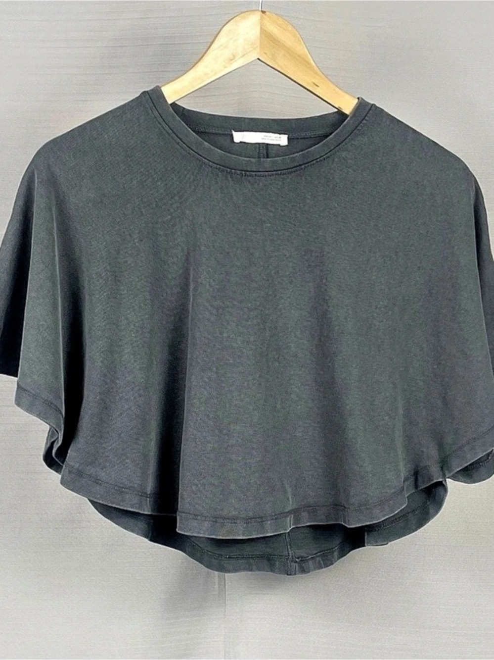 Zara Washed black Boxy Cropped Tee Wide Crew Neck Sz L
